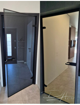 Скляні міжкімнатні двері на алюмінієвій коробці